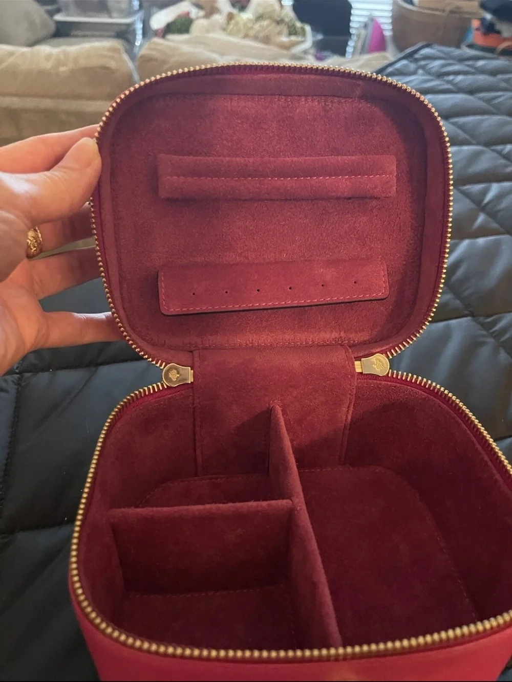 Mulberry Pink Leather Top-Handle Jewelry Case with Gold Hardware